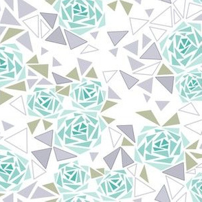 Geometric rose pattern in gray and mint tones