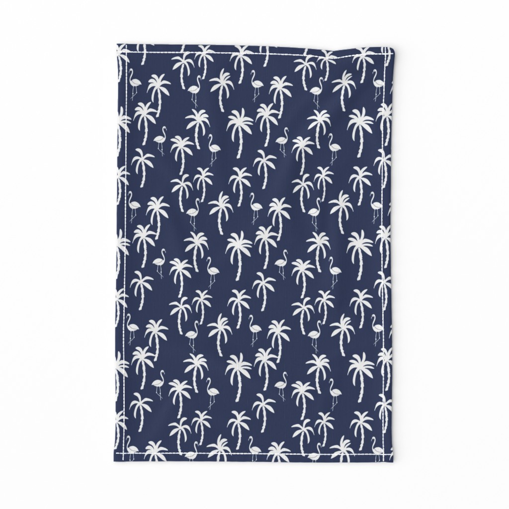 palm tree fabric // flamingo summer tropical print - navy