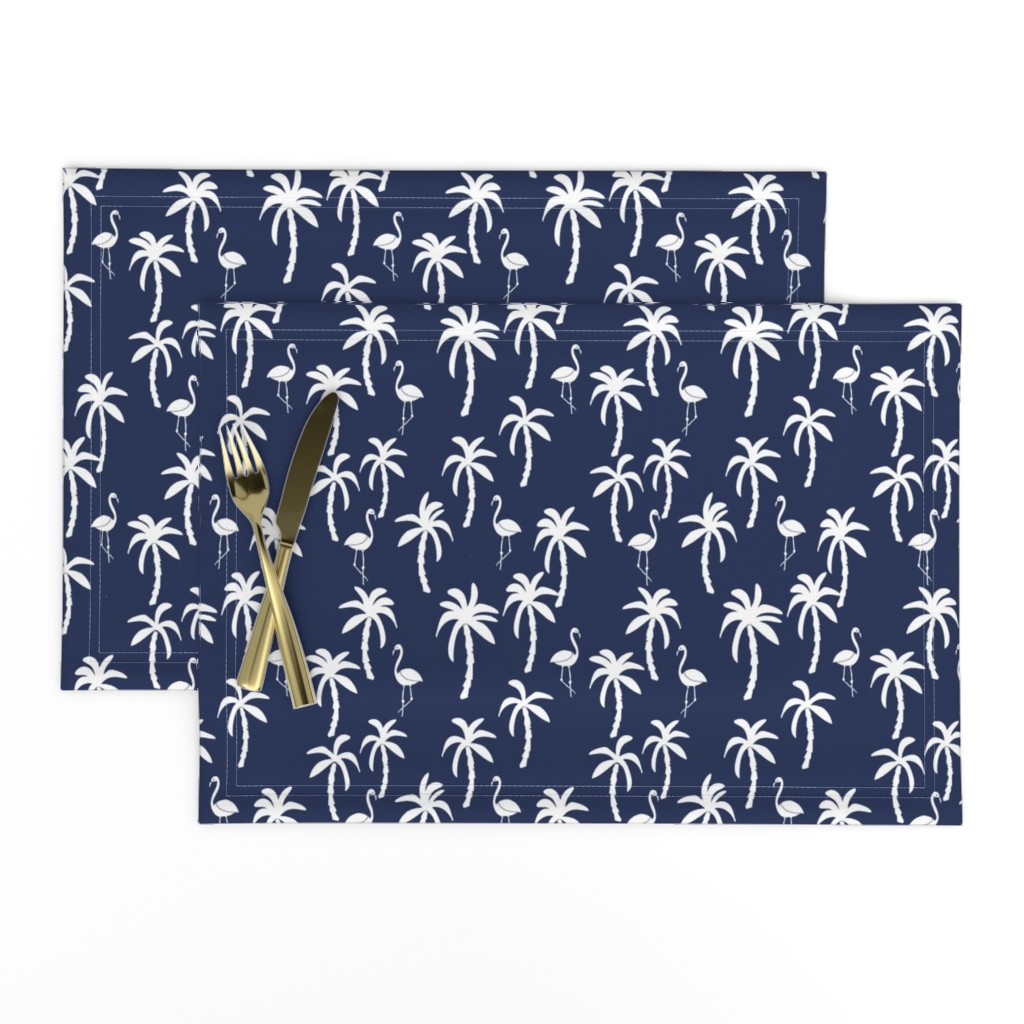 palm tree fabric // flamingo summer tropical print - navy