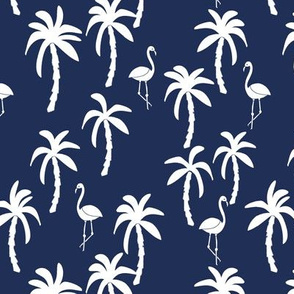 palm tree fabric // flamingo summer tropical print - navy