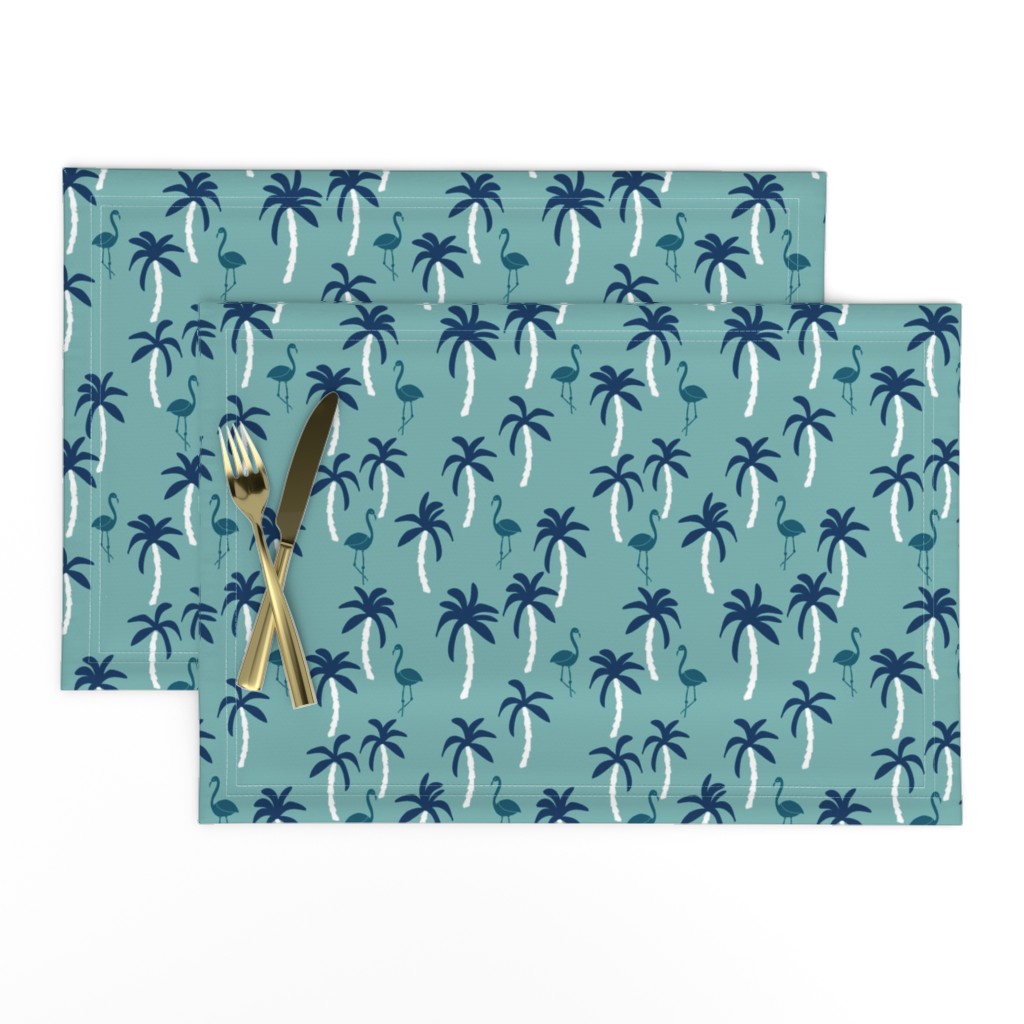 palm tree fabric // flamingo summer tropical print - blues