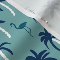 palm tree fabric // flamingo summer tropical print - blues