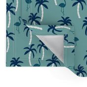 palm tree fabric // flamingo summer tropical print - blues