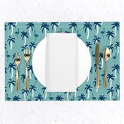 palm tree fabric // flamingo summer tropical print - blues