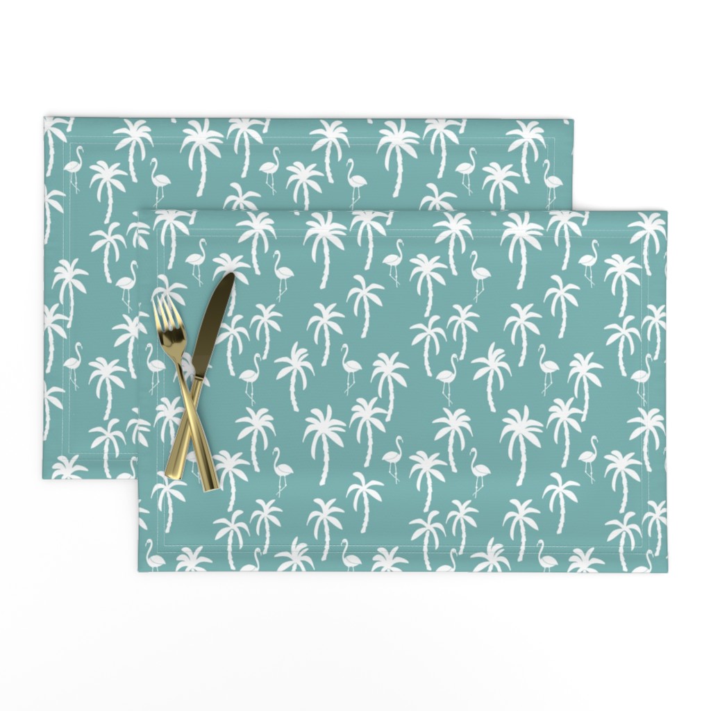 palm tree fabric // flamingo summer tropical print - blue