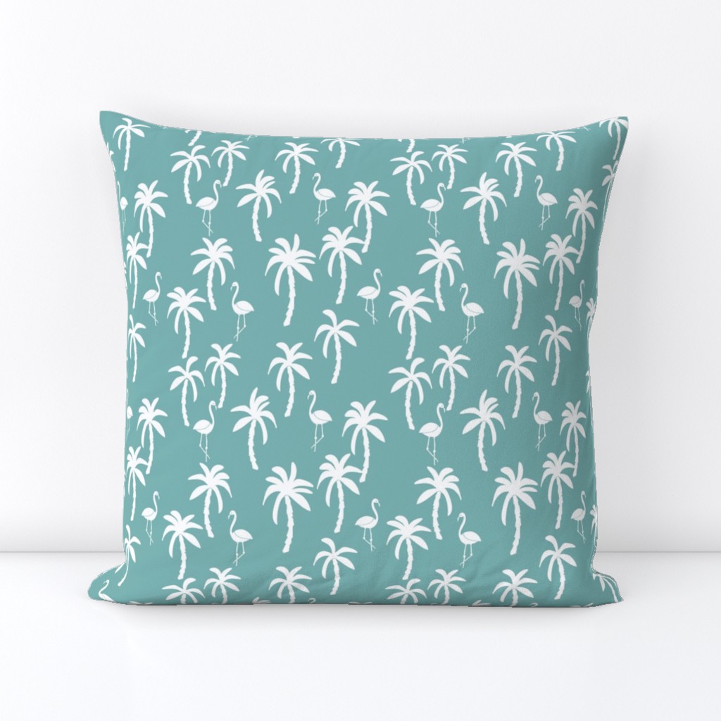 palm tree fabric // flamingo summer tropical print - blue