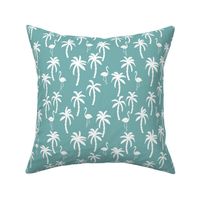 palm tree fabric // flamingo summer tropical print - blue