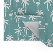 palm tree fabric // flamingo summer tropical print - blue