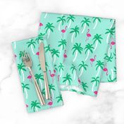 palm tree fabric // flamingo summer tropical print - bright ocean blue
