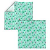 palm tree fabric // flamingo summer tropical print - bright ocean blue