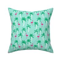 palm tree fabric // flamingo summer tropical print - bright ocean blue