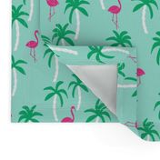 palm tree fabric // flamingo summer tropical print - bright ocean blue