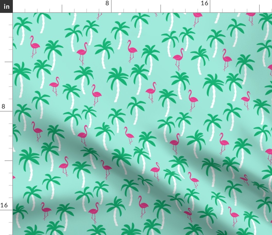 palm tree fabric // flamingo summer tropical print - bright ocean blue