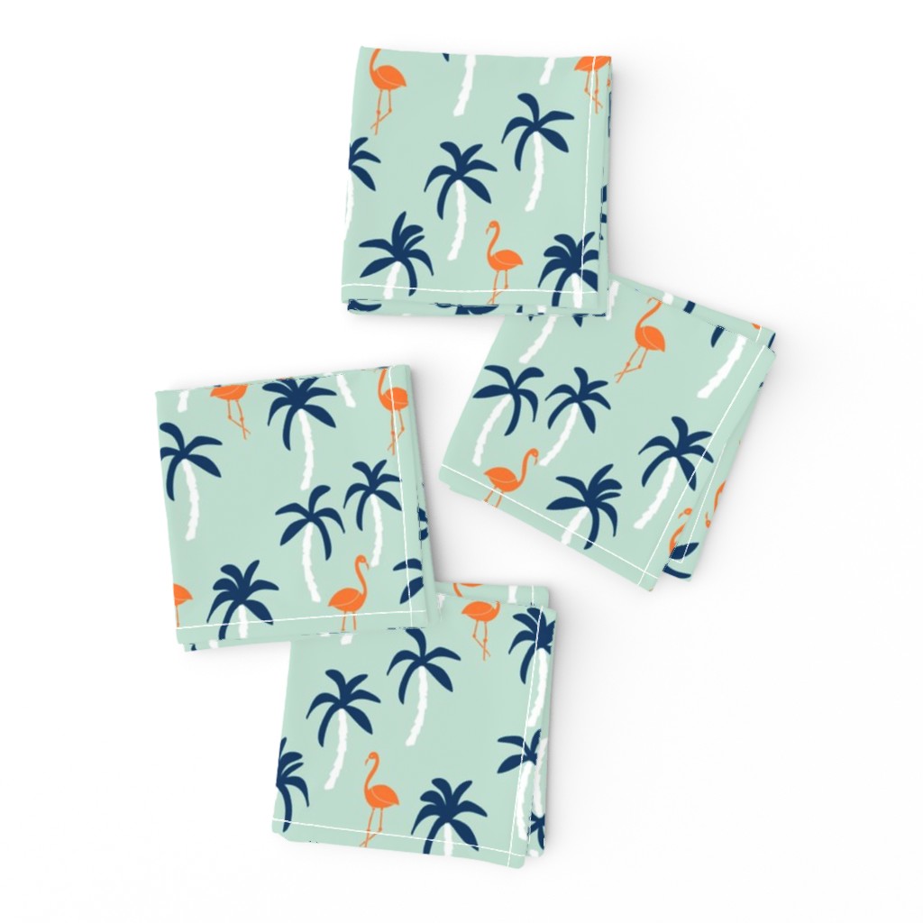 palm tree fabric // flamingo summer tropical print - orange and navy