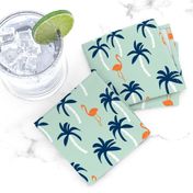 palm tree fabric // flamingo summer tropical print - orange and navy