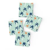 palm tree fabric // flamingo summer tropical print - orange and navy