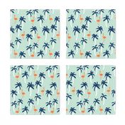 palm tree fabric // flamingo summer tropical print - orange and navy