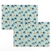 palm tree fabric // flamingo summer tropical print - orange and navy