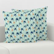 palm tree fabric // flamingo summer tropical print - orange and navy