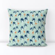 palm tree fabric // flamingo summer tropical print - orange and navy