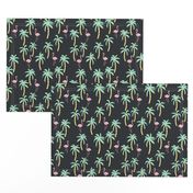 palm tree fabric // flamingo summer tropical print - pastel on charcoal