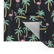 palm tree fabric // flamingo summer tropical print - pastel on charcoal