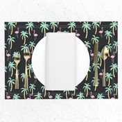 palm tree fabric // flamingo summer tropical print - pastel on charcoal
