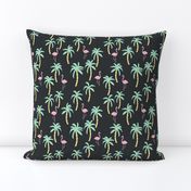 palm tree fabric // flamingo summer tropical print - pastel on charcoal