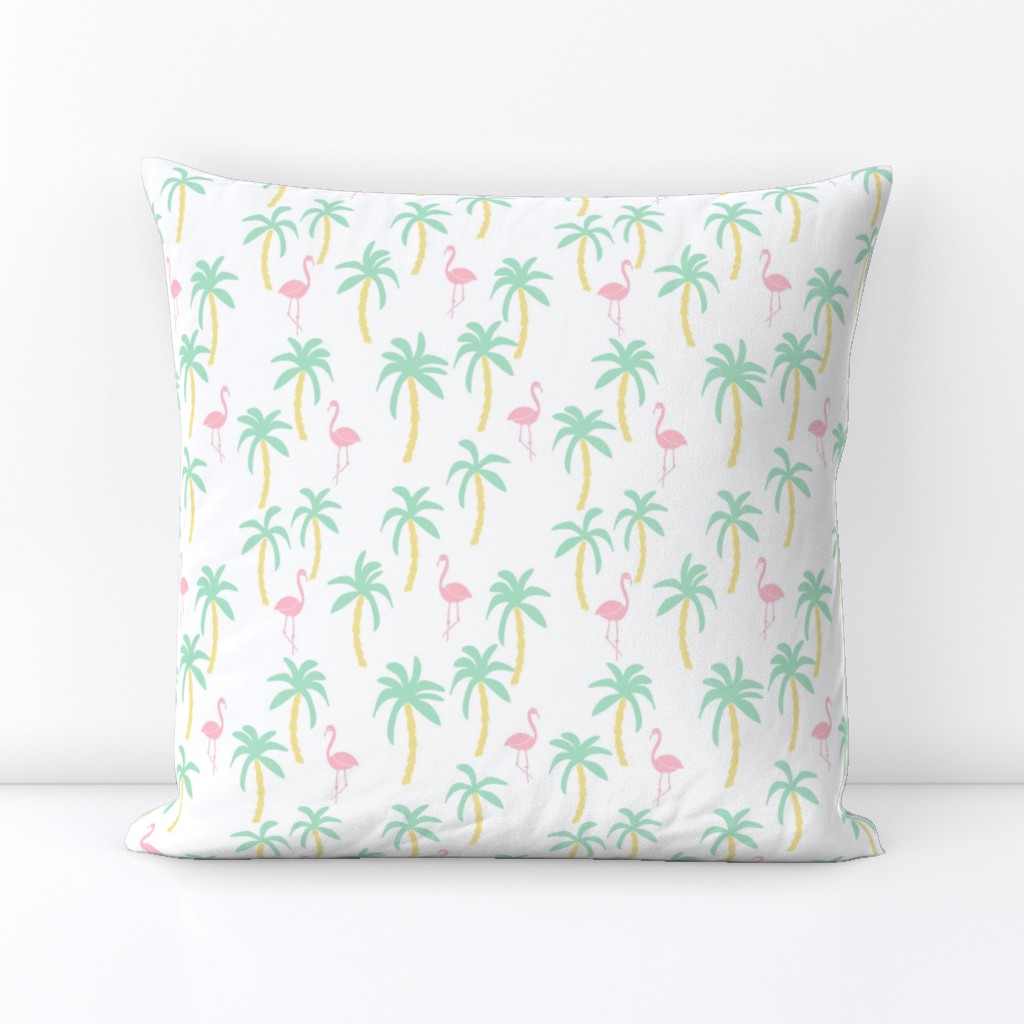 palm tree fabric // flamingo summer tropical print - pastels