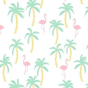 palm tree fabric // flamingo summer tropical print - pastels