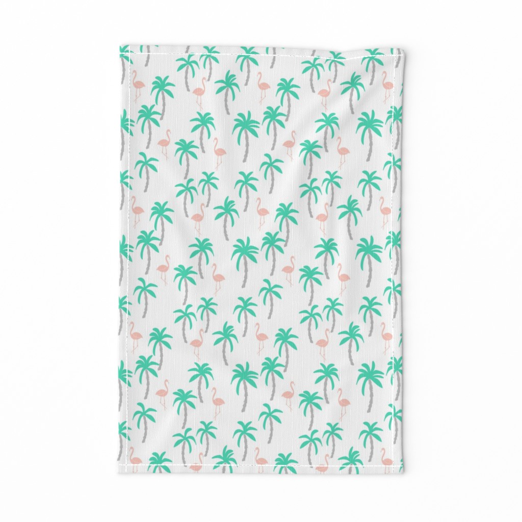 palm tree fabric // flamingo summer tropical print - light pink and green