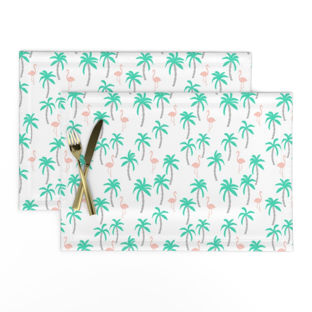 palm tree fabric // flamingo summer tropical print - light pink and green