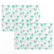 palm tree fabric // flamingo summer tropical print - light pink and green