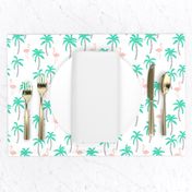 palm tree fabric // flamingo summer tropical print - light pink and green