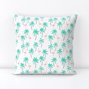 palm tree fabric // flamingo summer tropical print - light pink and green