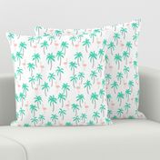 palm tree fabric // flamingo summer tropical print - light pink and green