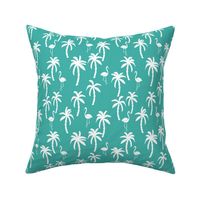 palm tree fabric // flamingo summer tropical print - turquoise