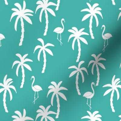 palm tree fabric // flamingo summer tropical print - turquoise