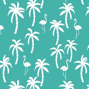 palm tree fabric // flamingo summer tropical print - turquoise