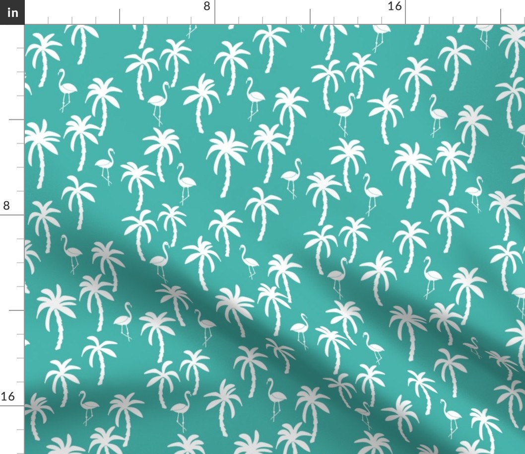 palm tree fabric // flamingo summer tropical print - turquoise