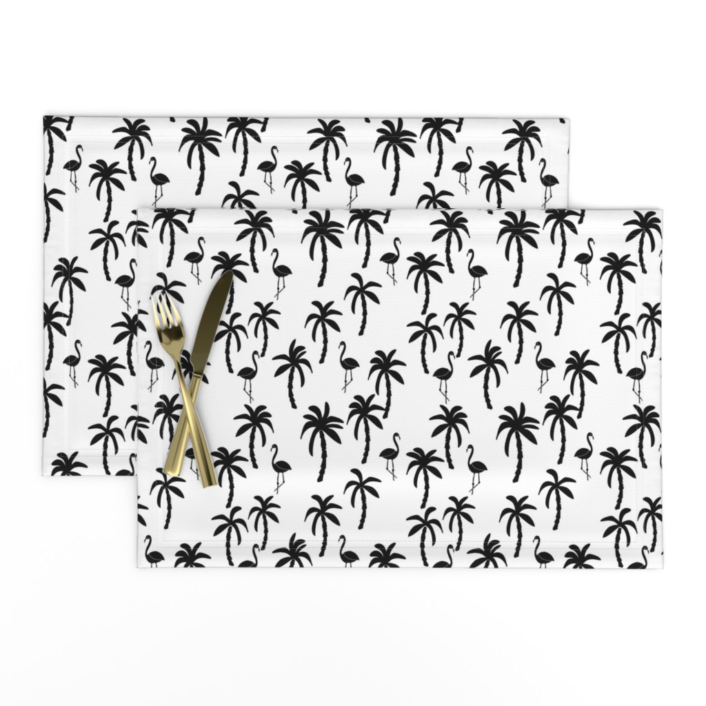 palm tree fabric // flamingo summer tropical print - black and white