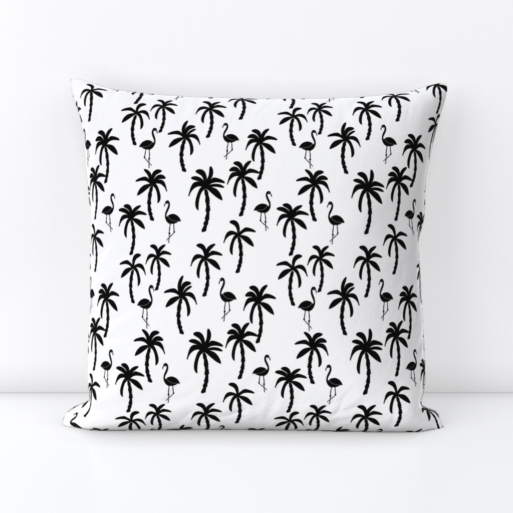 palm tree fabric // flamingo summer tropical print - black and white