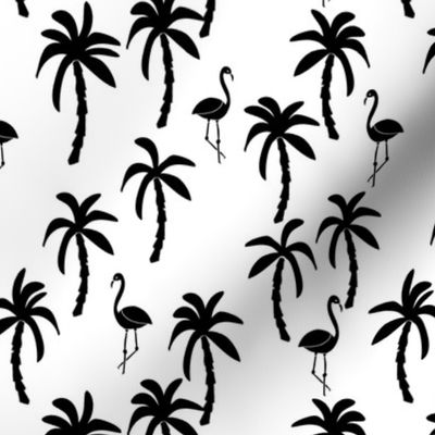 palm tree fabric // flamingo summer tropical print - black and white