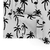 palm tree fabric // flamingo summer tropical print - black and white