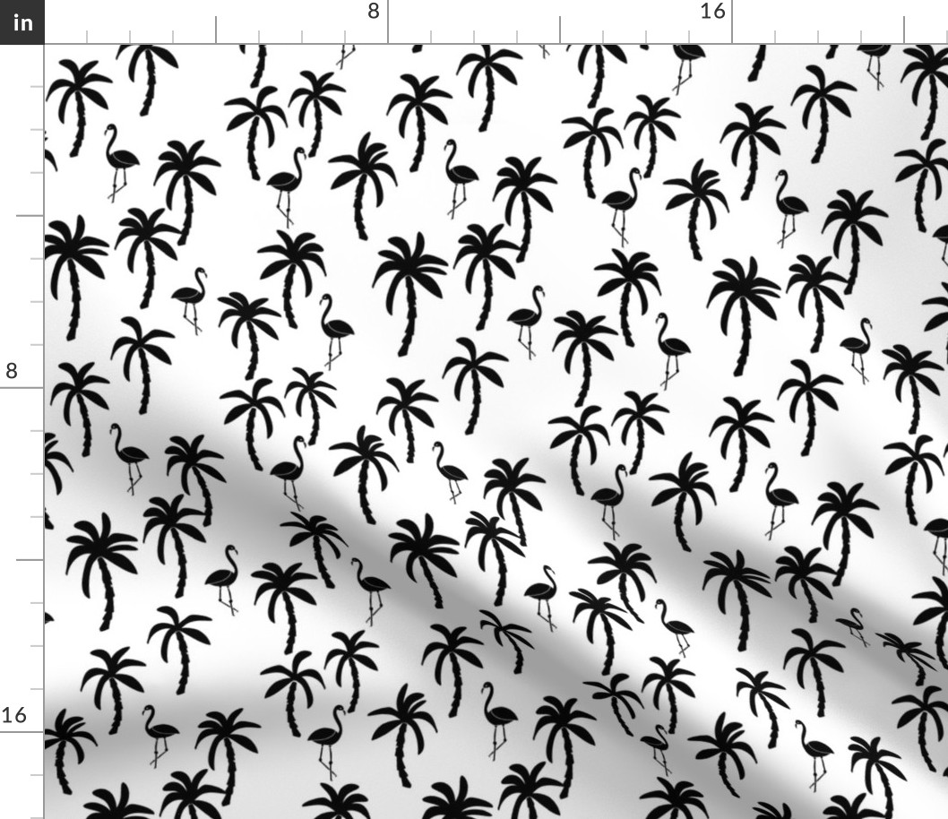 palm tree fabric // flamingo summer tropical print - black and white