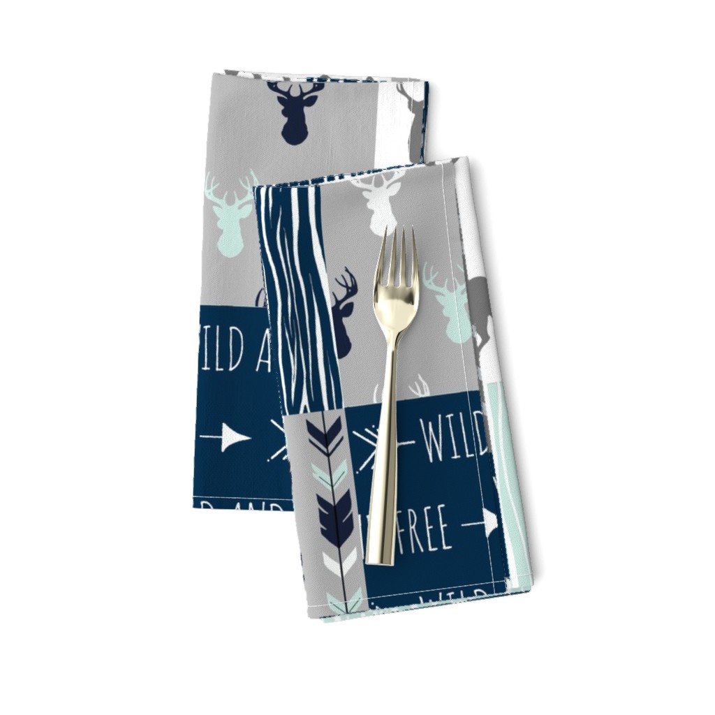 Patchwork Deer in White, mint,navy, grey-