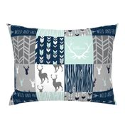 Patchwork Deer in White, mint,navy, grey-