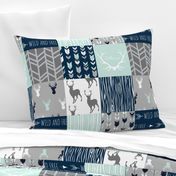 Patchwork Deer in White, mint,navy, grey-