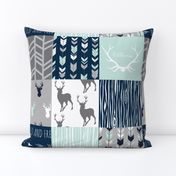 Patchwork Deer in White, mint,navy, grey-