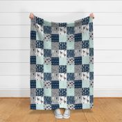 Patchwork Deer in White, mint,navy, grey-